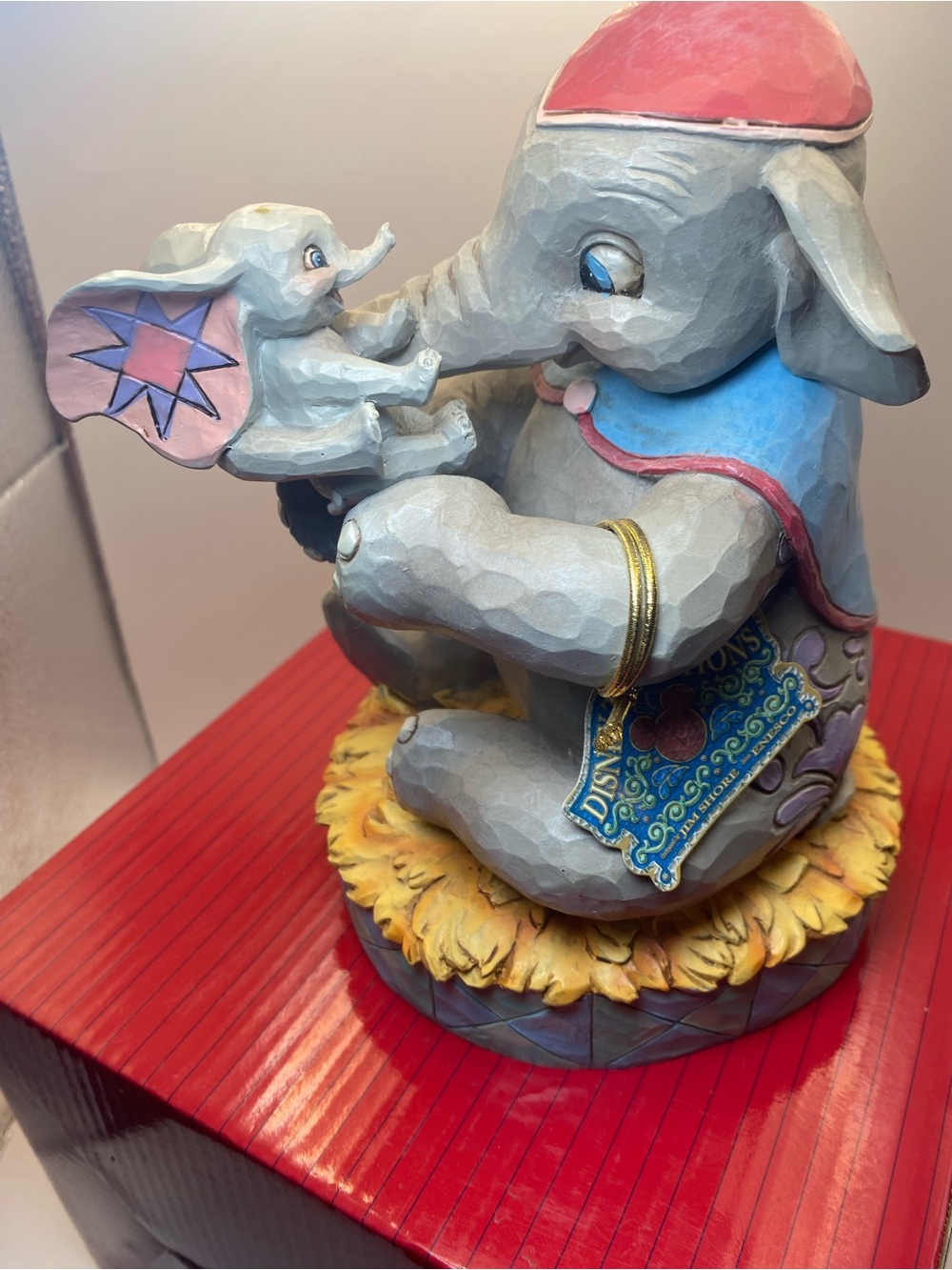Disney Traditions Jim Shore Dumbo Gray Elephant Duo with Blue and Pink Accents